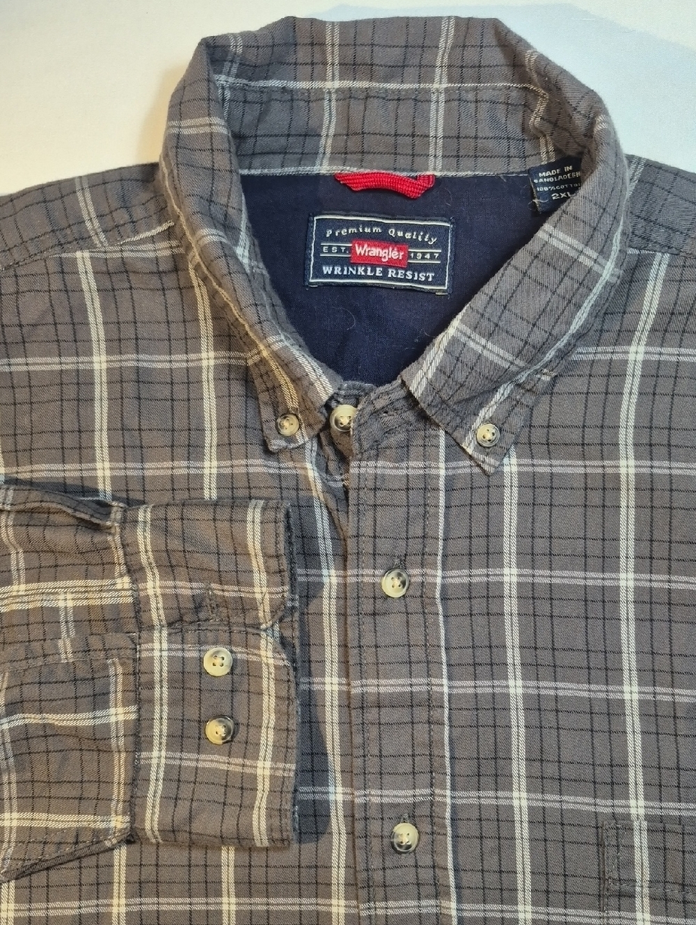 Wrangler Gray Plaid Casual Button-Down Shirt 2XL Long Sleeve